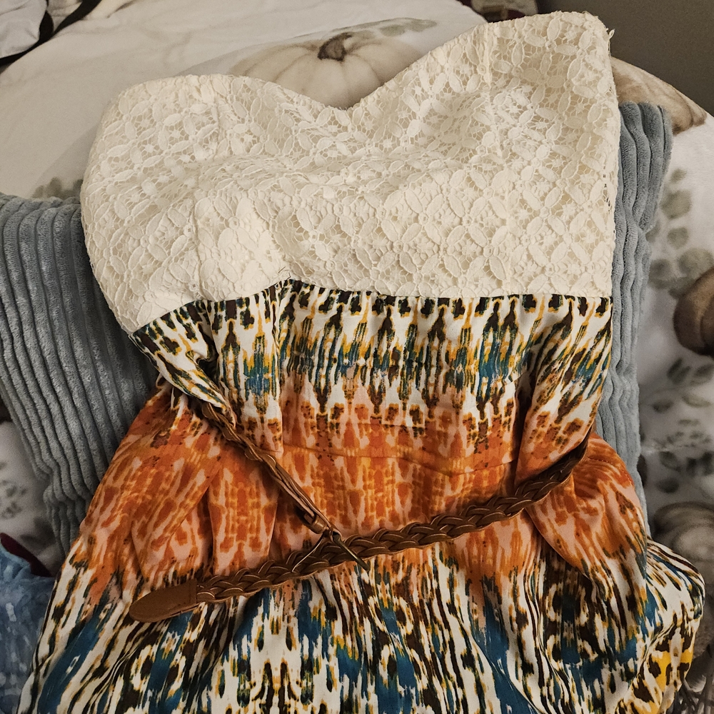 Maurices Cream and Orange Maxi Dress